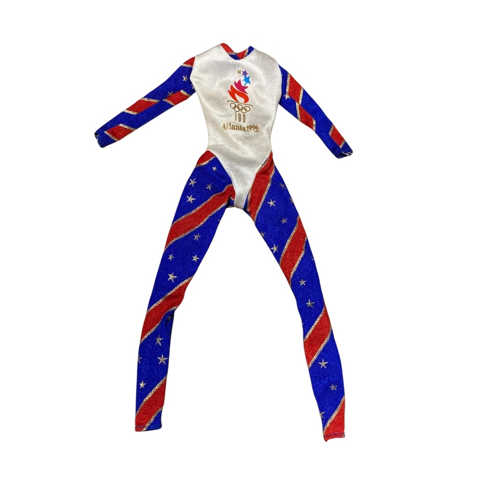 Vintage 1996 Atlanta Olympics Barbie Doll Leotard Gymnastics Bodysuit Red Blue